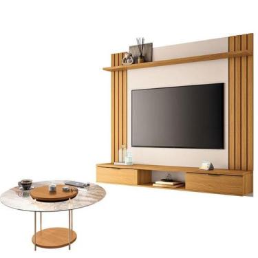 Imagem de Painel para TV Suspenso Solus e Mesa de Centro SKY com Tampo de Vidro 