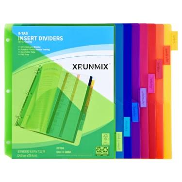 Imagem de XRUNMIX Divisórias de fichário de 8 abas - divisória de bolsos de índice para 3 fichários, protetores de folhas de plástico de 3 furos para tamanho carta dos EUA em 0,5'', 1'', 2'', fichário