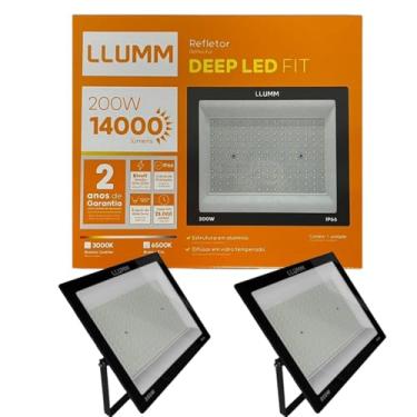 Imagem de KIT 2 Refletor LED 200W Bronzearte Deep Fit Bivolt IP66 30X30cm – Luz Fria 6500K, 14000 Lúmens, à Prova d’Água, Uso Externo – Quintais, Galpões, Quadras e Fachadas