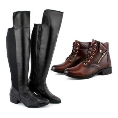Imagem de kit 2 pares de bota uma over e uma cuturno cano baixo feminino - br 2 