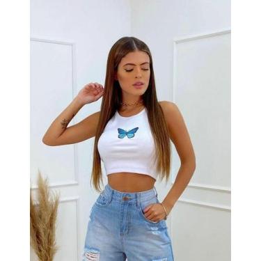 Imagem de cropped feminino borboleta malha canelada - MODA FILO