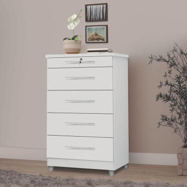 Imagem de Cômoda 5 Gavetas Com Chave Branco Brilho Emas Primus