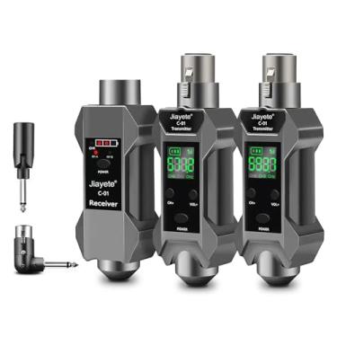 Imagem de Transmissor e receptor XLR sem fio UHF, adaptador de microfone dinâmico, tempo de uso de 8 horas, 16 canais, alcance de 164 pés, cinza escuro, adequado para baixo, guitarra, mixer de áudio, sistema PA