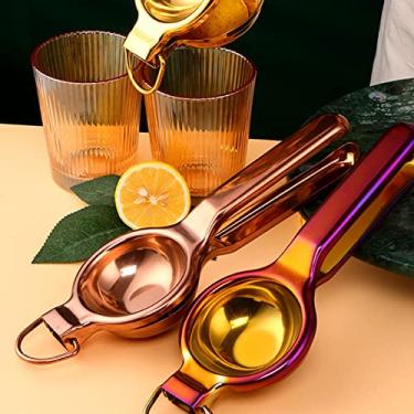 Imagem de Espremedor de limão, espremedor manual de aço inoxidável, ergonômico, alça ultra longa, espremedor manual de frutas cítricas (dourado)