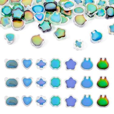 Imagem de Spritewelry Contas que mudam de cor, 42 peças, fofas, estrelas, flor, urso, coração, contas de vidro, dois tons, sensor de temperatura, coelho, coração, contas de cristal para fazer você mesmo, colar