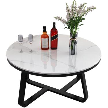 Imagem de Mesa de centro redonda com moldura de metal resistente, mesas de centro redondas de mármore modernas para sala de estar, escritório, casa, E, 50 x 50 x 45 cm