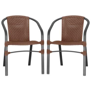 Imagem de 02 Cadeiras Floripa Alumínio Pintura Preta Trama Original Marrom