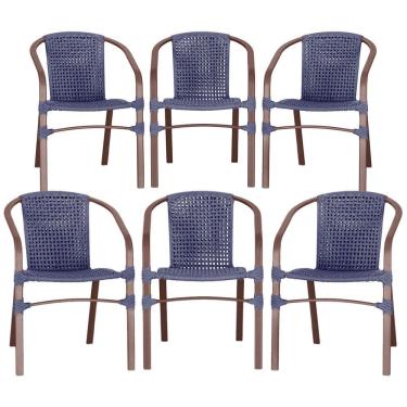 Imagem de 06 Cadeiras Floripa Alumínio Pintura Marrom Corda Nautica Tr Azul
