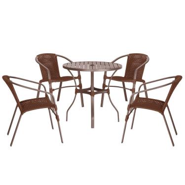 Imagem de 04 Cadeiras Floripa E Mesa Roma 100cm Marrom Trama Original Marrom