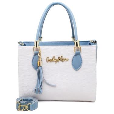 Imagem de Bolsa Feminina Tiracolo Transversal de Couro Sintético Pequena 26cm – Elegante, Casual e Executiva, com Alça Regulável (BRANCO AZUL)