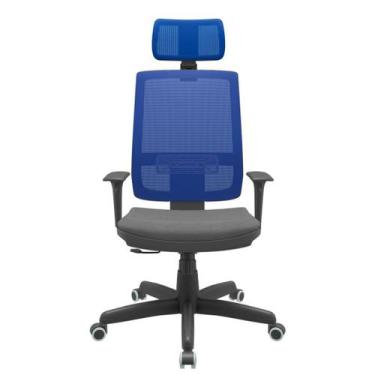 Imagem de Cadeira Office Brizza Tela Azul Com Encosto Assento Poliester Cinza Re