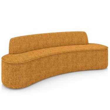 Imagem de Sofá 4 Lugares Curvo Sala de Estar Living Cancún D02 Bouclê Mostarda 2