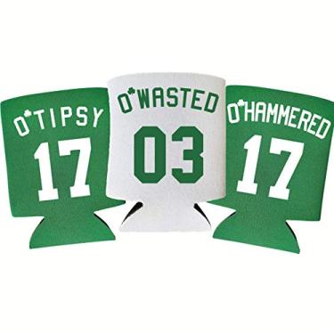 Imagem de Capital City Commerce Coolies Engraçados Do Dia De São Patrício - O'Tipsy, O'Wasted, O'Hammered Conjunto 3 Coolers Verdes Para Latas (Grande, Serve 355 Ml A 16 Garrafas Cerveja, Mantém As Bebidas Ge
