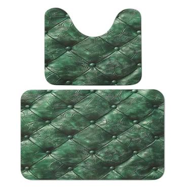Imagem de 2 peças de tapete de lã coral 50 x 39,9 cm em forma de U e 19,7 x 31,5 cm, conjunto de tapetes e tapetes de banheiro com textura de couro verde impresso