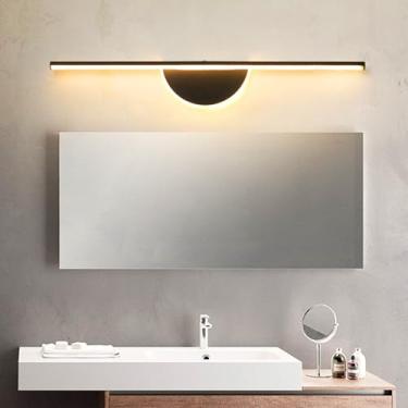 Imagem de GZZBMY Luminária de parede frontal com espelho de LED alumínio acrílico à prova d'água moderno espelho de banheiro arandela barbeador de maquiagem para quarto sala de estar sobre armário (luz quente