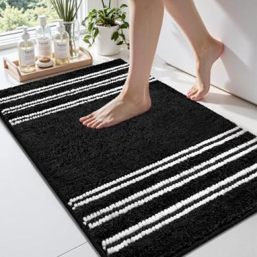 Imagem de Arenarug Tapetes de banheiro super absorventes com suporte de borracha tapetes de banho laváveis para banheiro tapete para fornt of pia, banheira, chuveiro, preto, 50 x 81 cm