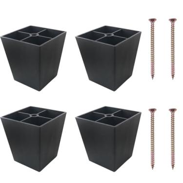 Imagem de CHENJIN 4 peças de substituição parafuso n pernas de sofá de plástico com 4 parafusos 72 x 55 x 80 mm cadeira de café cama elevação quadrada para cômoda apoio para pés armário de TV preto