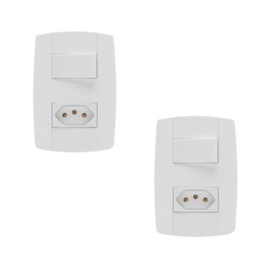 Imagem de Kit 2 Conjunto Interruptor Simples + Tomada 20A 4x2 Branca - Ilumi