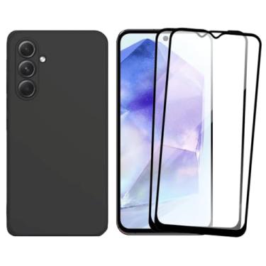 Imagem de Capinha Para Galaxy A55 Capa Preta Premium Proteção Câmera + 2 Películas de Vidro 3D Anti Impacto