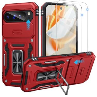 Imagem de keduizhang Capa dupla KeDZ para Google Pixel 9 Pro XL com capa deslizante para câmera e película à prova de explosão (2 peças) - Capa protetora à prova de choque e queda de nível militar com suporte