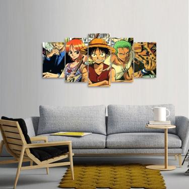 Imagem de Quadro decorativo Luffy One Piece Mosaico 5 Peças 125x60