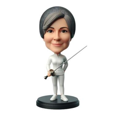 Imagem de Atleta de esgrima balançando a cabeça da sua foto para entusiastas do esporte com espada, decoração elegante para espaços temáticos de esgrima, presente ideal para amantes de esportes olímpicos