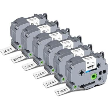 Imagem de Fita TZ branca laminada de 24 mm de 0,94 mm compatível com Brother TZe-251 Fita PTouch de 1 polegada TZe251 funciona com Brother P Touch D600 E500 P700 P710BT P750W P910BT D410 PTD460BT D610BT, pacote