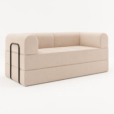 Imagem de Sofá Cama de Espuma Modular Axel 160cm 02 Lugares com Apoio de Metal Bouclé Bege - Desk Design