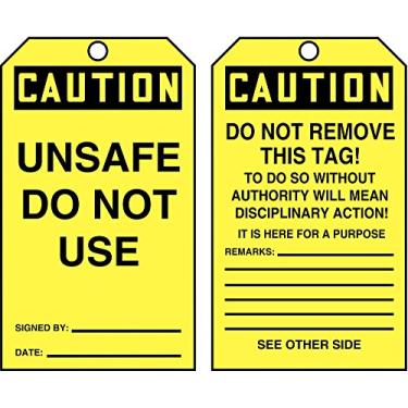 Imagem de Accuform Etiquetas TAR132 por rolo de etiquetas de segurança geral, a lenda "Caution Unsafe Do not use", 16 cm de comprimento x 7,6 cm de largura x 0 cm de espessura, PF-Cardstock, preto sobre amarelo (pacote com 100)