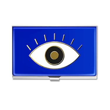 Imagem de Swooflia Porta-cartões de visita para mulheres e homens, metal, olho azul, bolso fino, porta-cartões de visita, bonito para corretores de imóveis