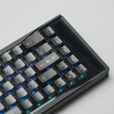 Imagem de ULTRAEQUIP Conjunto de teclas transparentes preto fosco transparente 122 teclas brilham através do perfil cereja impressão UV para 60% a 70 80% Cherry Gateron Mx Switches teclado mecânico