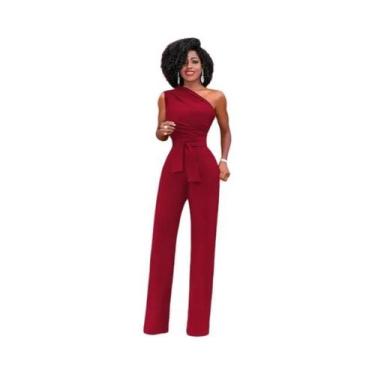 Imagem de Macacão Feminino Sexy - Um Ombro, Sem Mangas, Perna Larga, Bodycon (Br
