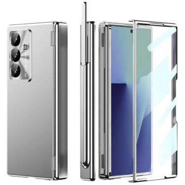 Imagem de YQODSZ Capa para Samsung Galaxy Z Fold 7 com suporte para S Pen e Stylus, [Capa com duas dobradiças] Z Fold7 Capa protetora de tela integrada com proteção de dobradiça fina para Z Fold 7 Prata