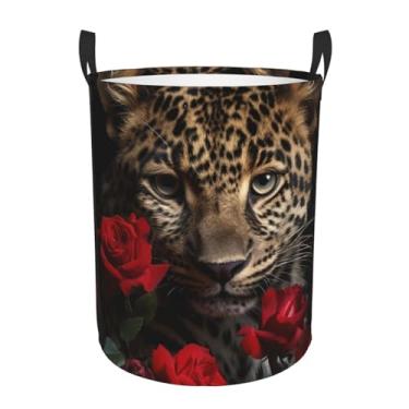 Imagem de Cesta de roupa suja rosa leopardo dobrável à prova d'água cesto de armazenamento de roupas com alças pano oxford organizador de brinquedos cesta para banheiro, lavanderia, quarto, pequeno