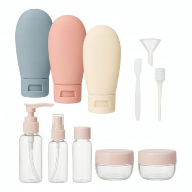 Imagem de Kit Viagem 11 Peças com Frascos de Silicone e Plástico para Shampoo Condicionador Cremes Spray Funil e Espátula. À Prova de Vazamentos Livre de BPA e Nécessaire Transparente Linha Premium