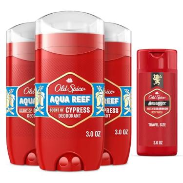 Imagem de Old Spice Desodorante masculino sem alumínio, proteção contra odores 24 horas por dia, 7 dias por semana, frescor e aroma duradouro, Aqua Reef com perfume de cipreste, 85 g com sabonete líquido
