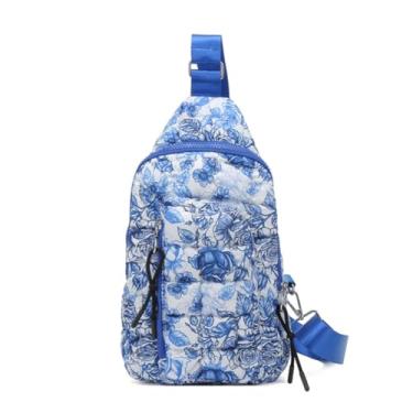 Imagem de Bolsa tiracolo acolchoada para mulheres puffer ombro peito pochete puffy bolsa puffer tote mochila, Azul - A
