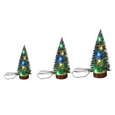 Imagem de Mini árvore de Natal artificial para mesa, enfeites de Natal DIY com cordão de luzes LED, 3 peças, árvore de Natal em miniatura