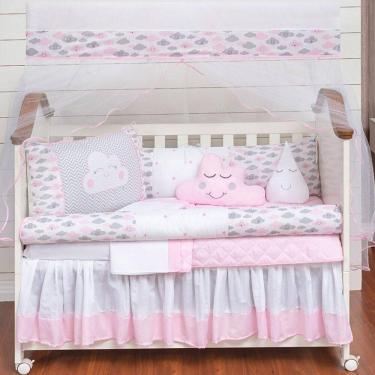 Imagem de Kit Berço Nuvem Chuva De Amor Rosa Menina Rolinho 11 Peças