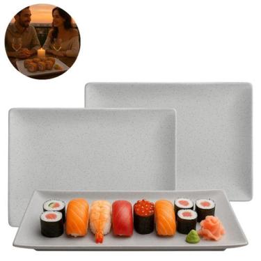 Imagem de 2 Travessas Retangular Melamina Granilite Para Servir 24,5cm - Lyor