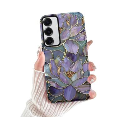 Imagem de RUMDEY Capa floral para Samsung Galaxy S24, capa de telefone elegante e brilhante com camada dupla + capa de telefone de silicone para mulheres e homens, capa protetora à prova de choque, flor de