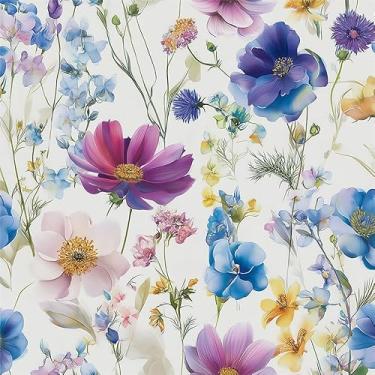 Imagem de Yzogbry Aquarela Rosa Roxo Flores Silvestres Margaridas Descasque e Cole Papel de Parede Decoração de Parede Autoadesivo Papel de Parede Stick On Easy Peel Off Contato para Locatário Apartamento