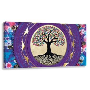 Imagem de Árvore da Vida Arte de Parede Impressão em Tela Decoração Harmonia da Vida Roxo Azul Dourado 80x40cmx1
