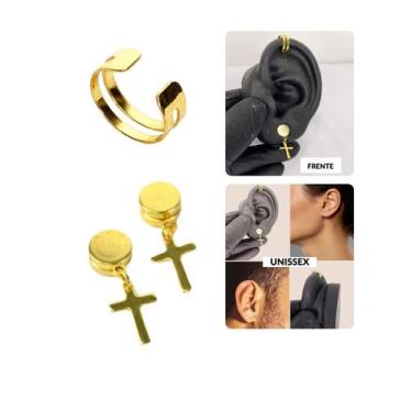 Imagem de Kit Brinco Falso Alargador Magnético Piercing Pressão Orelha - Visujói