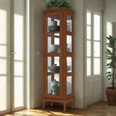 Imagem de Cristaleira De Madeira 1 Porta 3 Prateleiras, Espelho E Pés Luiz Xv - Imbuia Glazer