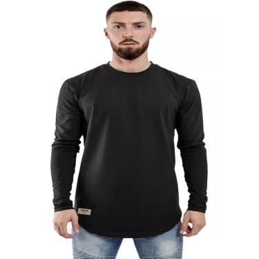 Imagem de Camiseta Longline Manga Longa Preta 100% Algodão