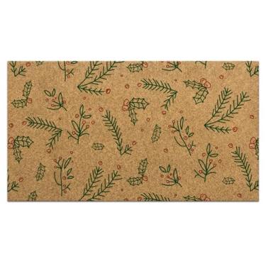 Imagem de Tinideya 1 capacho de coco de boas-vindas de Natal 47 x 76 cm tapete de decoração de alpendre de Natal antiderrapante de fibra natural capacho frontal para decoração interna e externa (azevinho)