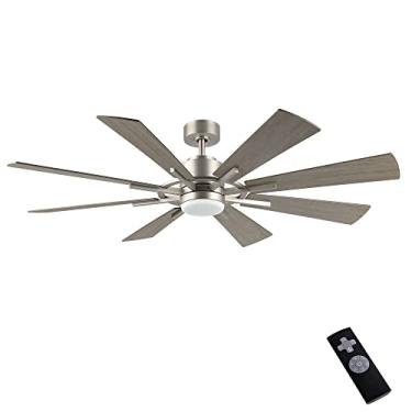 Imagem de WINGBO Ventilador de teto CC de 182 cm com luzes, ventilador de teto de níquel escovado e cinza com 3 hastes inferiores, 8 lâminas de compensado, motor CC reversível de 6 velocidades, ventiladores de