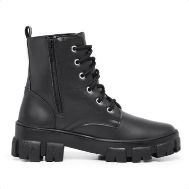 Imagem de Bota Tratorada Feminina Preta Cano Curto Casual Zíper Sola Plataforma 