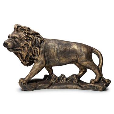 Imagem de Leão na Base Felino Animal Força Poder Estatueta de Resina - M3 Decora